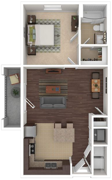 Floor plan for 1 bed, 1 bath, 645 sqft